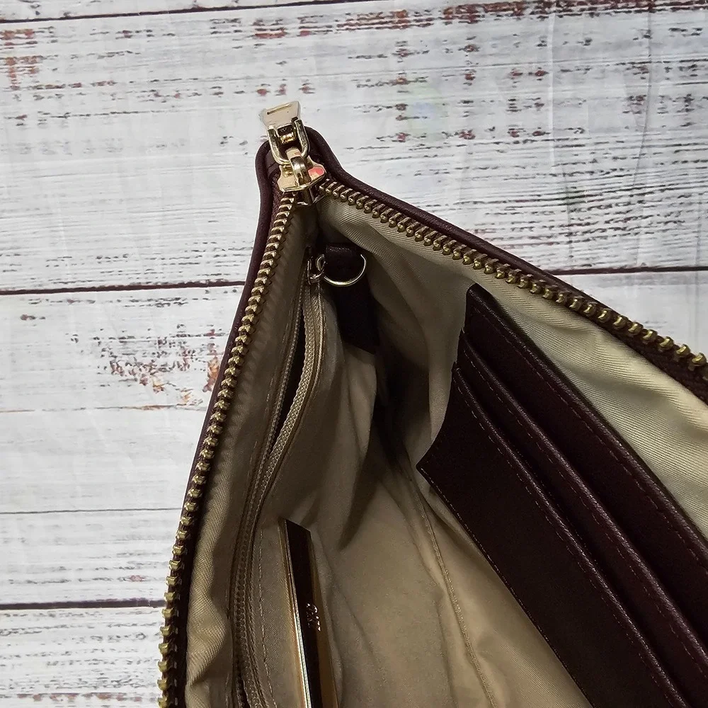 INC Burgundy Faux Leather Ring Handle Clutch Wristlet